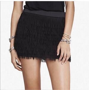 Express black mini skirt fringe holiday womens juniors 0 XS